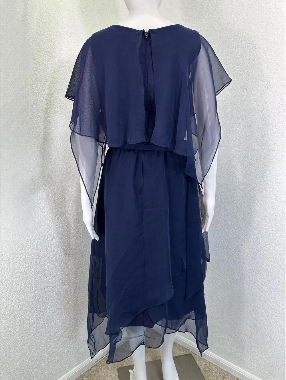 New VTG 1980s Sz 10 Samax Blue Chiffon Overlay Dress Fairycore Formal Whimsigoth - Picture 2 of 7